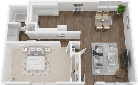 Floor plan for 1 bed, 1 bath, 750 sqft